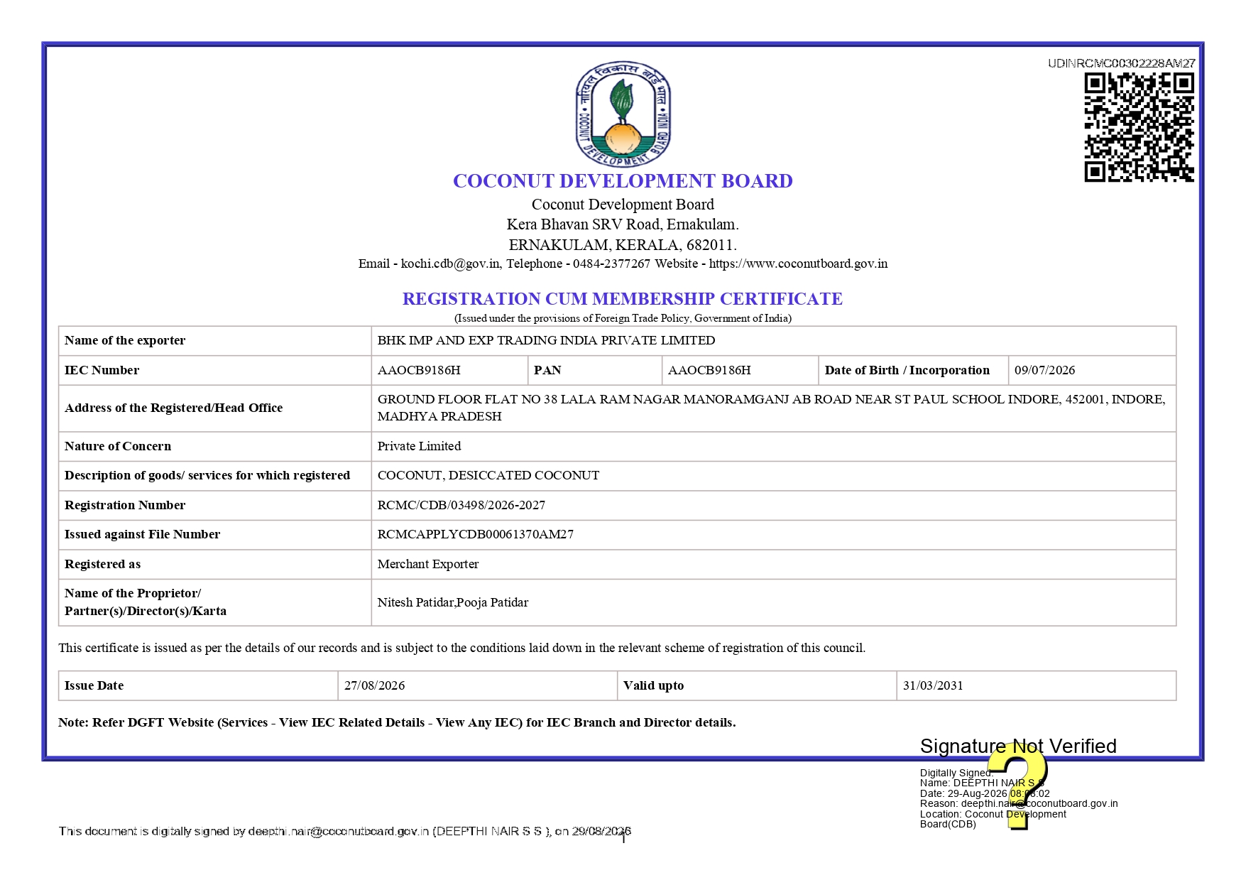 Bank Certificate